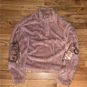 Purple Fleece Pullover with Peace Embroidery